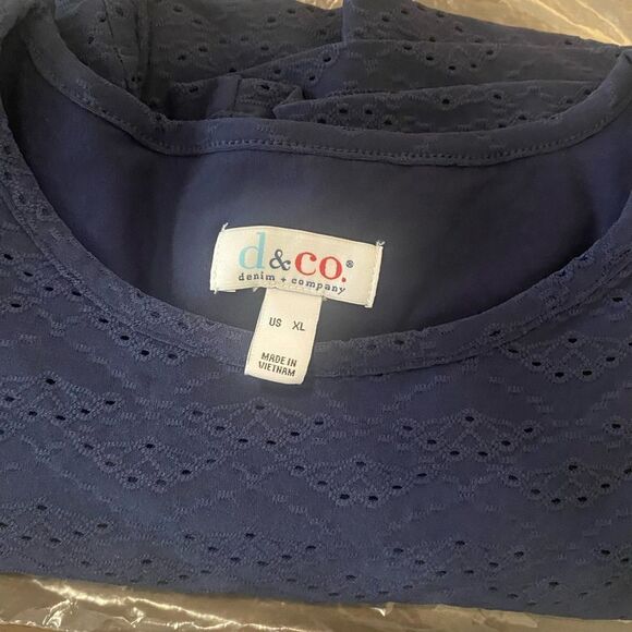 New Denim & Co Eyelet Crew Short Sleeve Top sz XL - Picture 5 of 7